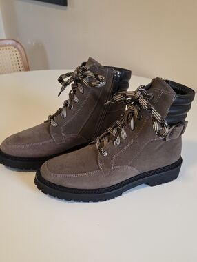 Aquatalia Mayra Taupe Suede Lace-Up Ankle Boots